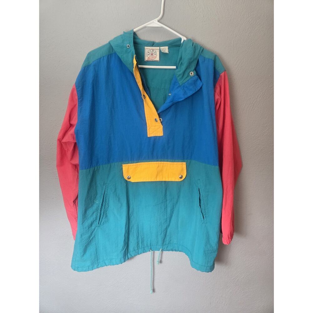 Sports Accent Women's Size Small Vintage Hooded Multicolor Nylon Windbreaker